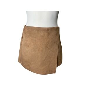 Camel Faux Suede Wrap Skort Medium Quiet Luxury Western Minimal